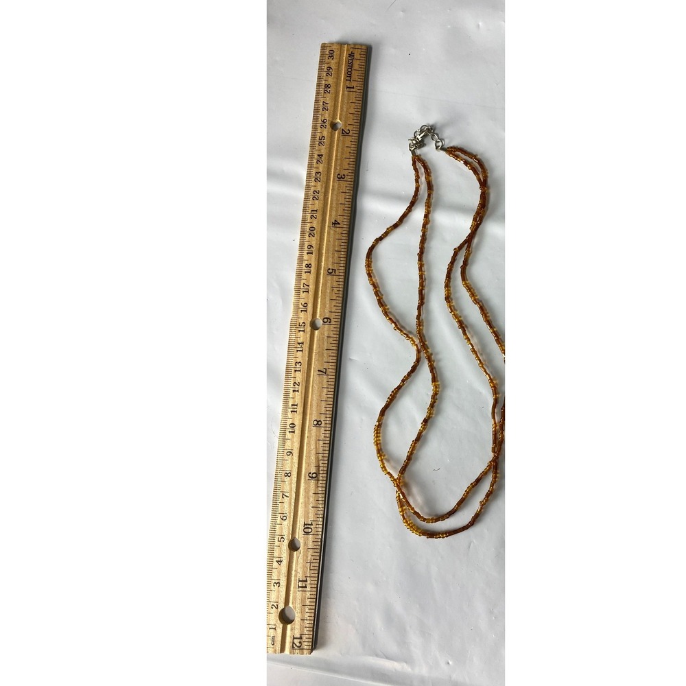 Vintage Amber Brown Double Strand Seed Bead Necklace 22‎ Inch Boho Minimalist